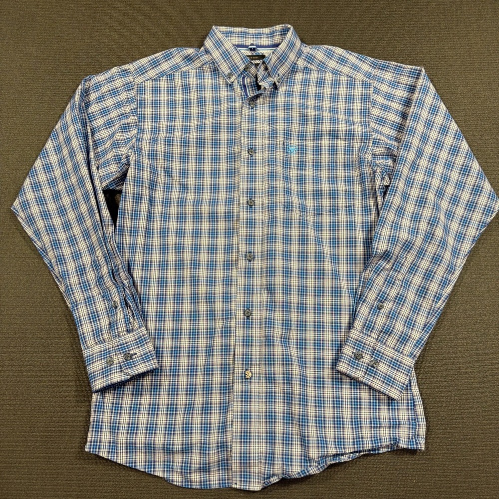 Ariat Pro Series Blue Plaid Long Sleeve Button Shirt Mens Small
